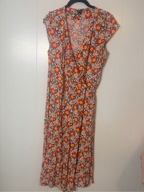 J crew mercantile Floral Wrap Maxi Dress in Coral and Yellow